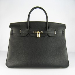 Hermes Birkin 40Cm Togo Leather Handbags Black Gold